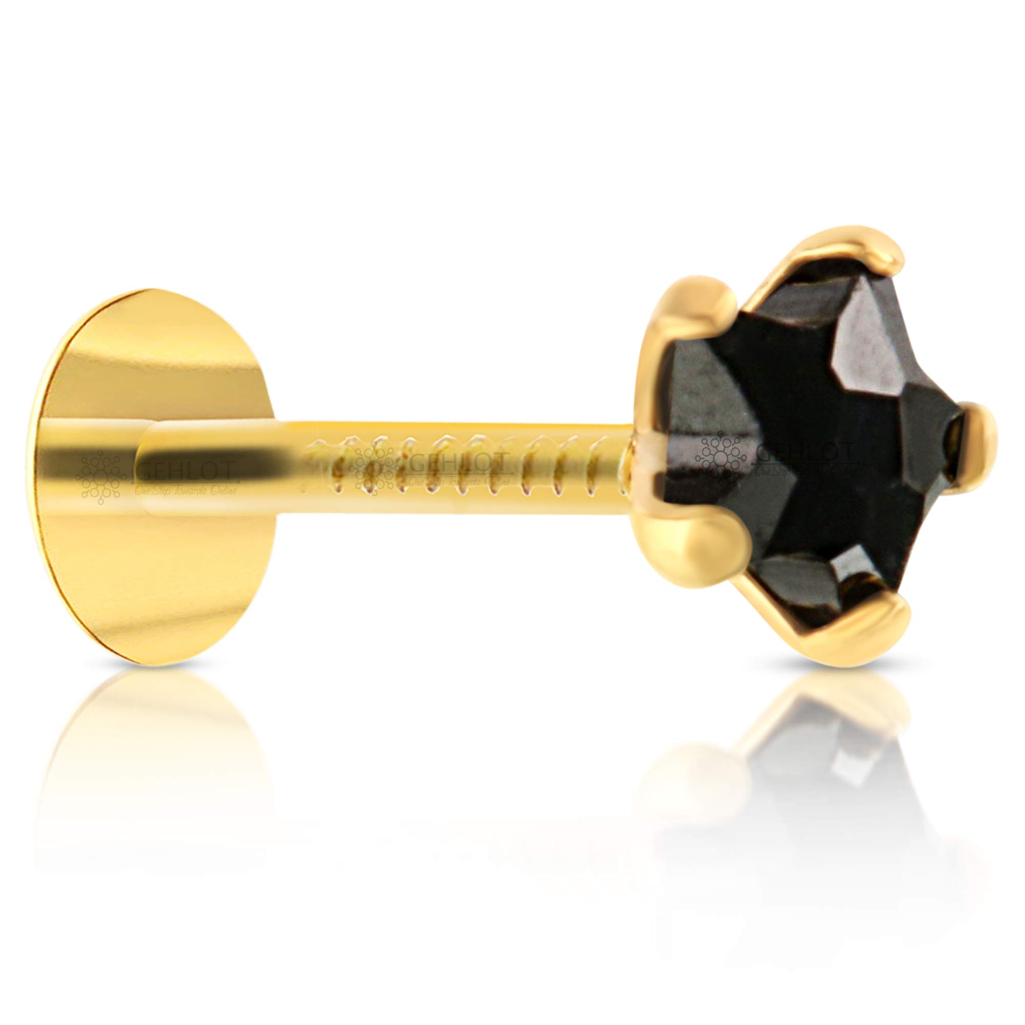 GEHLOT ; OneStep Towards Online Star Shape Black Diamond 14K Pure Yellow Gold Nose Pins Studs Diamond Nose Pins For Women And Girl