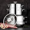 Amboss Cool 8 Piece Stainless Steel Cookware Set with Indication Base with Glass Lid