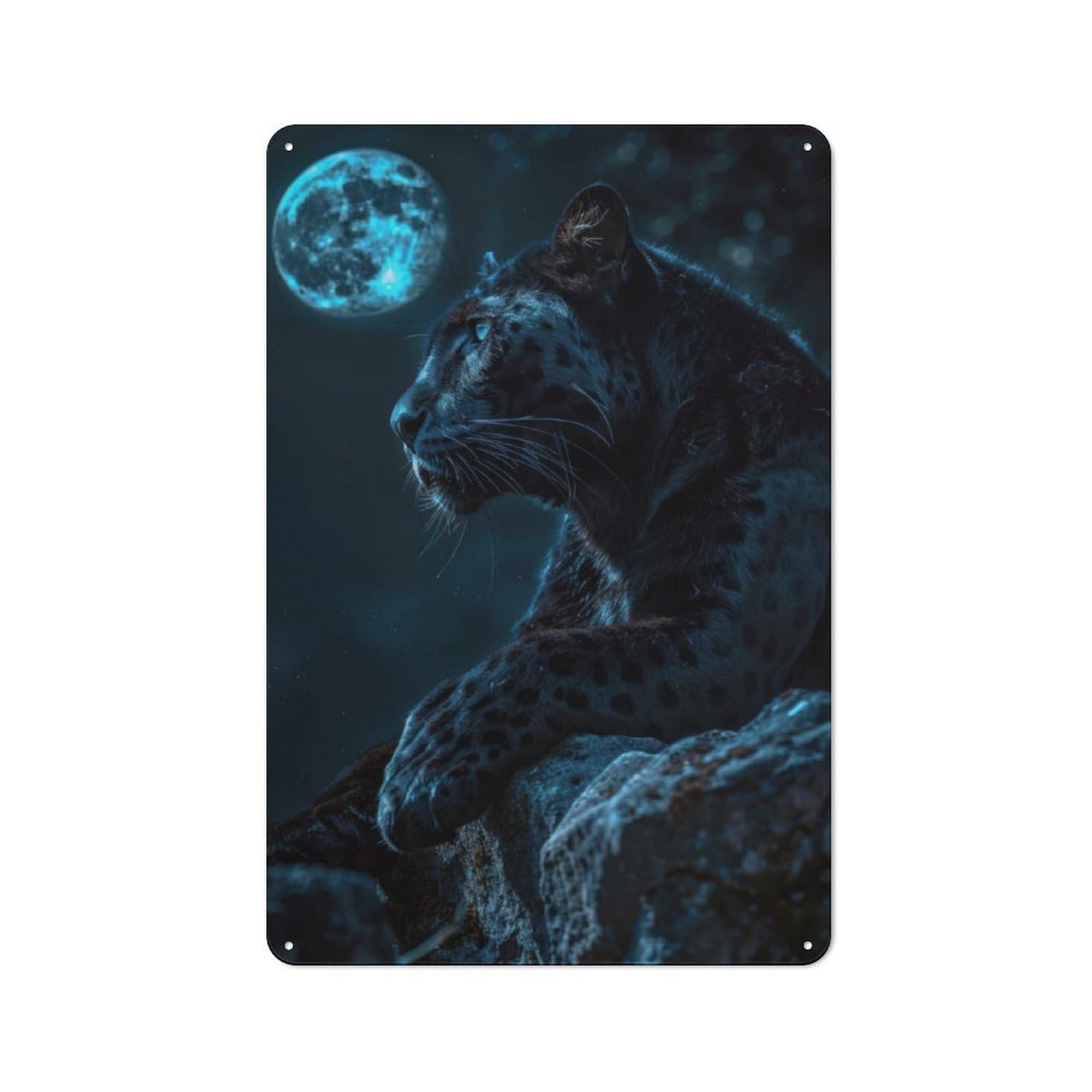 Junmoney Moonlight Mystical Panther Metal Wall Sign 30X20cm Featuring For Garage Or Workshop, For Home Office, Studio And Craft Room Walls