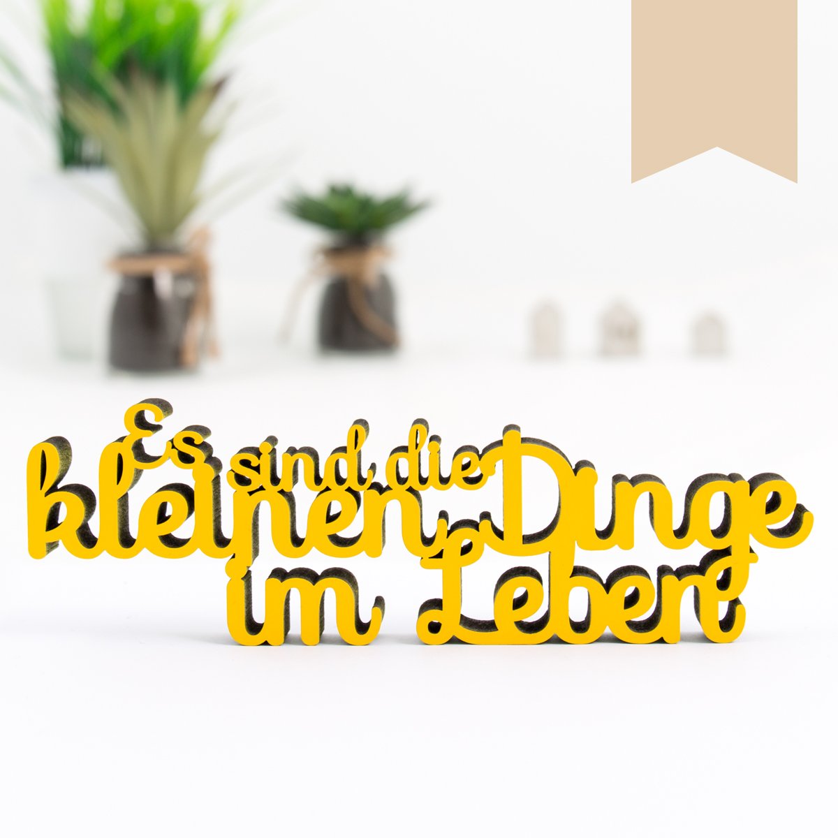 KLEINLAUT 3D-Schriftzug Es sind die kleinen Dinge in Größe: 25 x 7,9 cm - Dekobuchstaben - 32 Farben zur Wahl - Pastell Braun