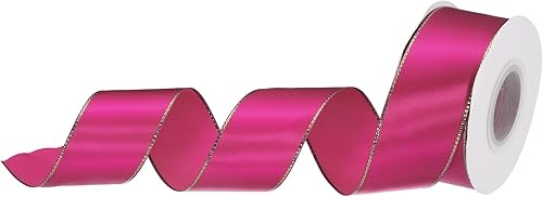 MECCANIXITY Cinta de satén de 1 12 pulgadas de ancho y 25 yardas de ancho con bordes dorados, cinta de tela de grogrén para envolver regalos, ramo