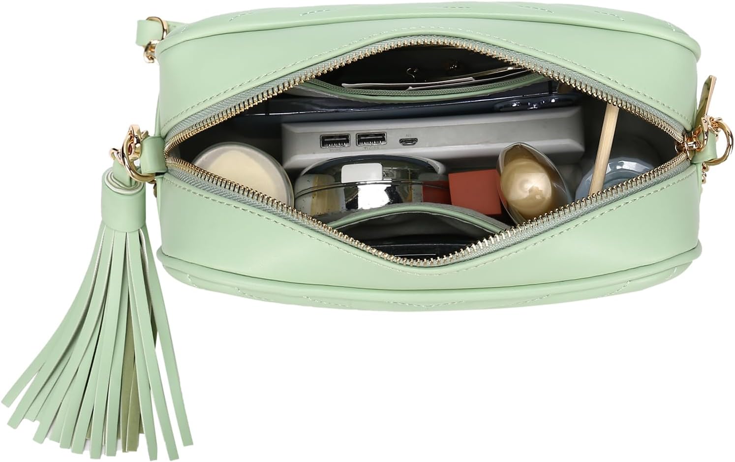 Daisy Rose Quilted Shoulder Cross Body Bag & Detachable Tassel, PU Vegan Leather