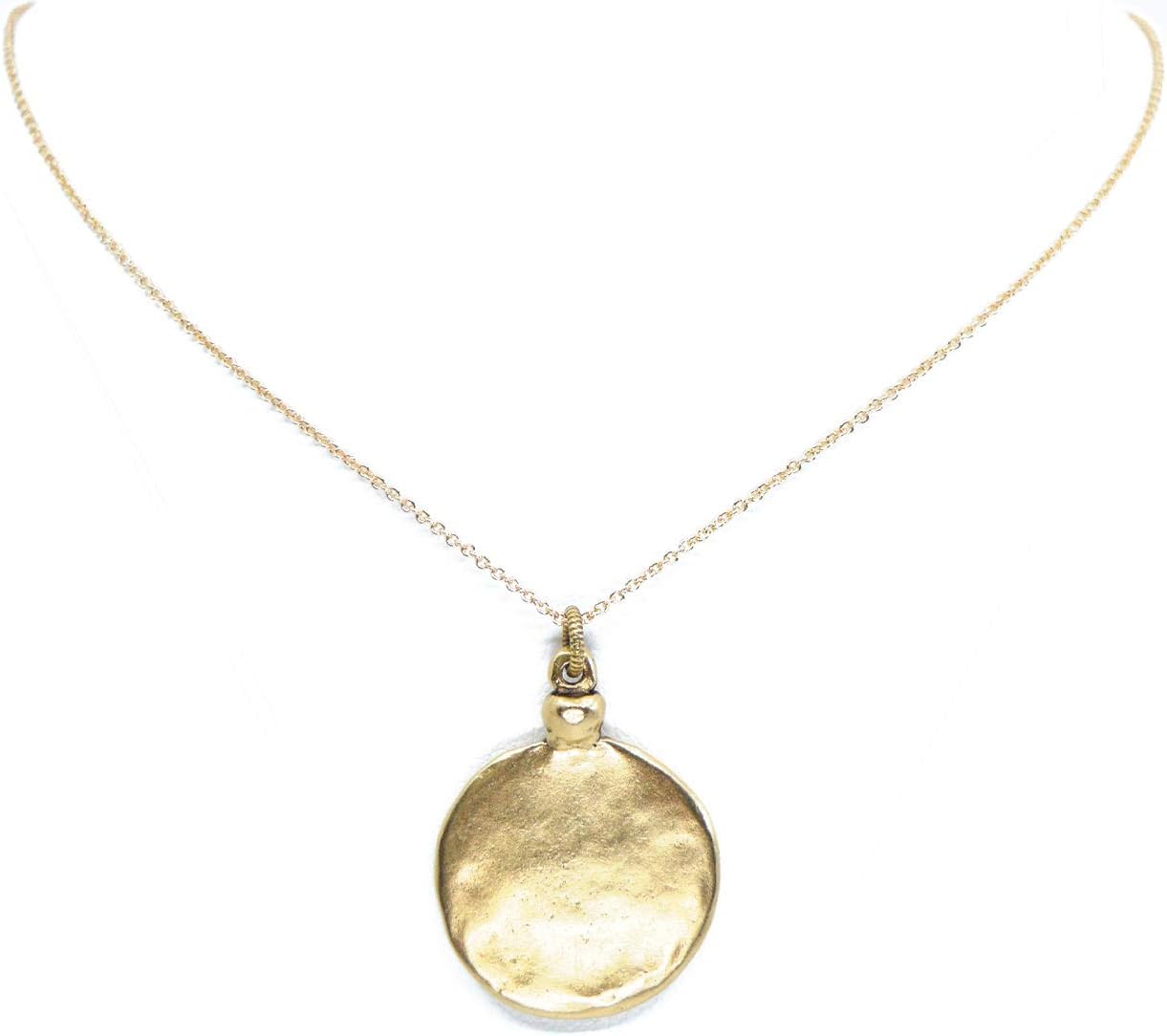 Greek Goddess Coin Minimalist Gold Necklace, Ladies Blocky Gold Plated Layering Necklace, Dainty Textured Gold Ancient Roman Coin Necklace for Layered Look