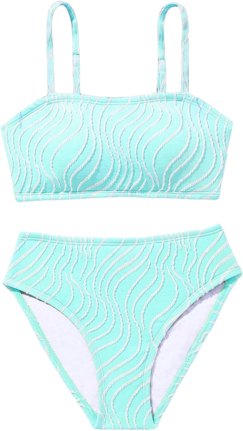 OYOANGLE Girl's Swimsuits Two Piece Textured Adjustable Strap Bikini Set Bathing Suits Swimwear