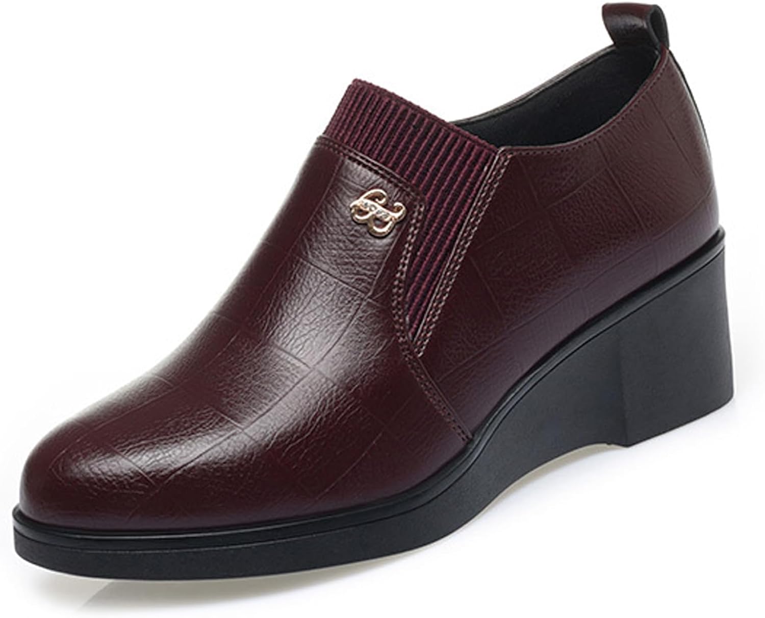 Leather Wedge Loafers for Women Vintage Round Toe Comfortable Elasticity Slip On Soft Platform Walking Shoes for Daily Driving Work Mom Shoes
