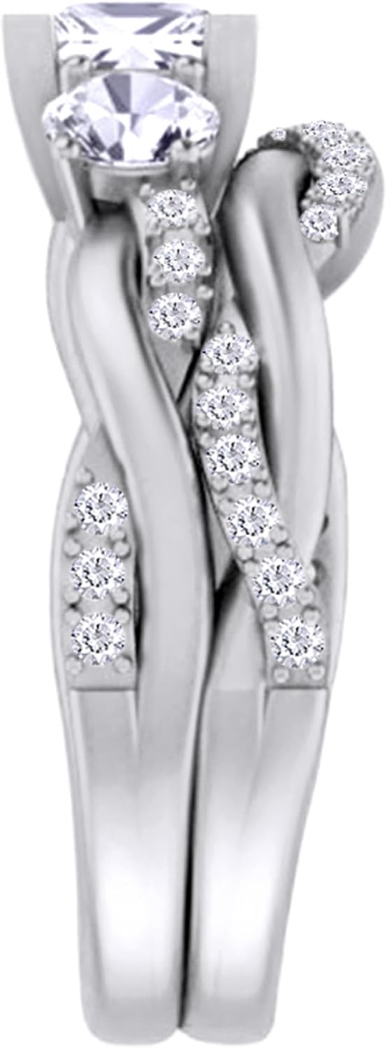 SAVEARTH DIAMONDS 3-Stone Infinity Bridal Ring Set, Center 5MM Princess Moissanite Diamond Engagement Wedding Rings For Women In 14k Gold Over Sterling Silver (1.50 Ctw)