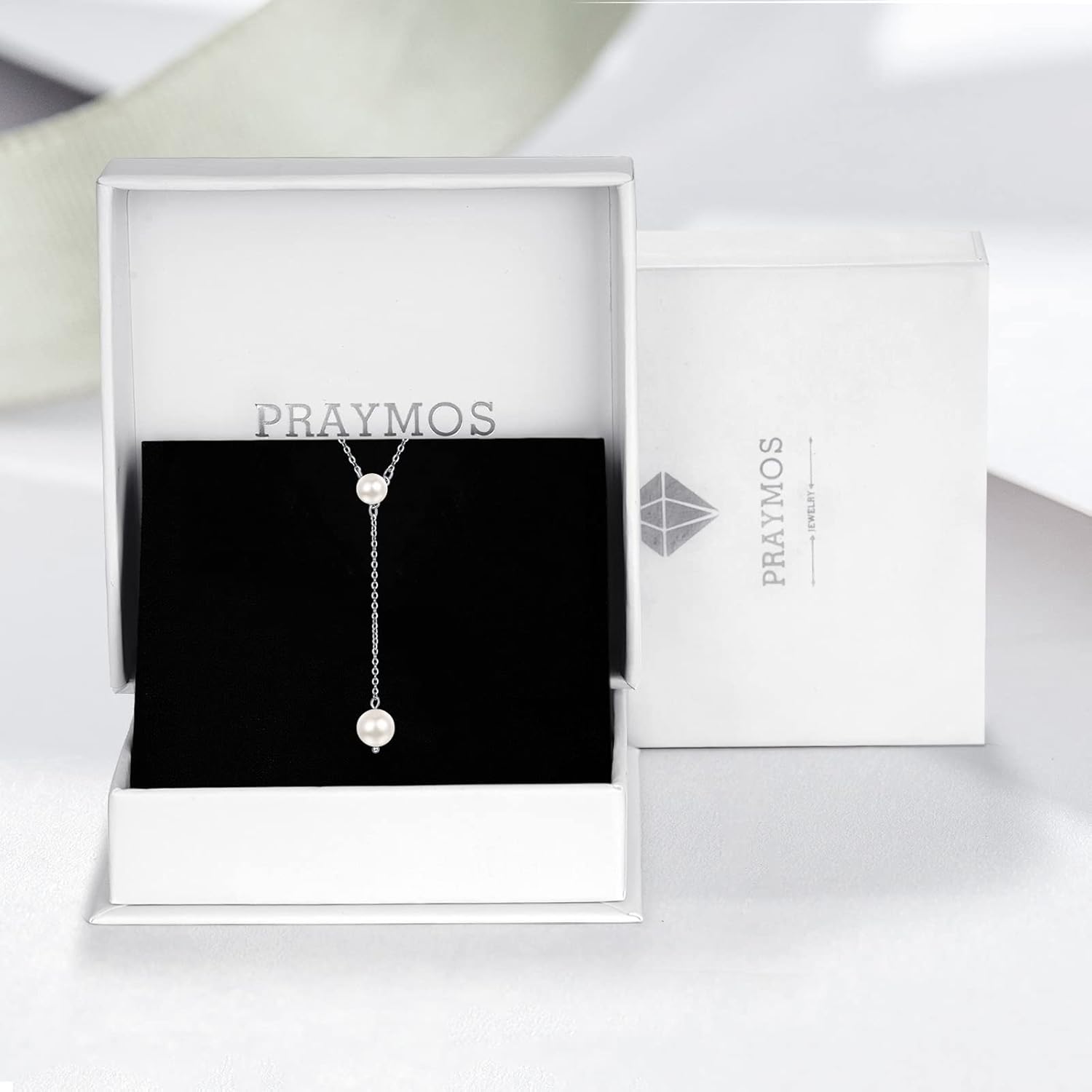 PRAYMOS Pearl Necklace for Women Sterling Silver Simple Fashion Trendy Dainty Pearl Necklace Long Pearls Necklace Pearl Jewelry Gifts … - Image 6