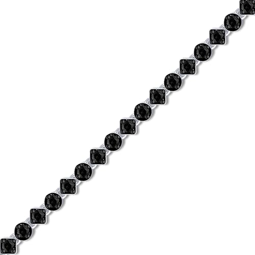 Miniatura 2 de Pulsera de plata de ley 1CTW con diamantes negros con cierre de caja y lengüeta de 3 k, Plata de ley, diamanre negro