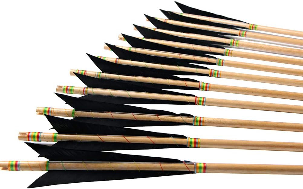 PG1ARCHERY 12pcs Archery Wooden English Longbow Arrows Practice