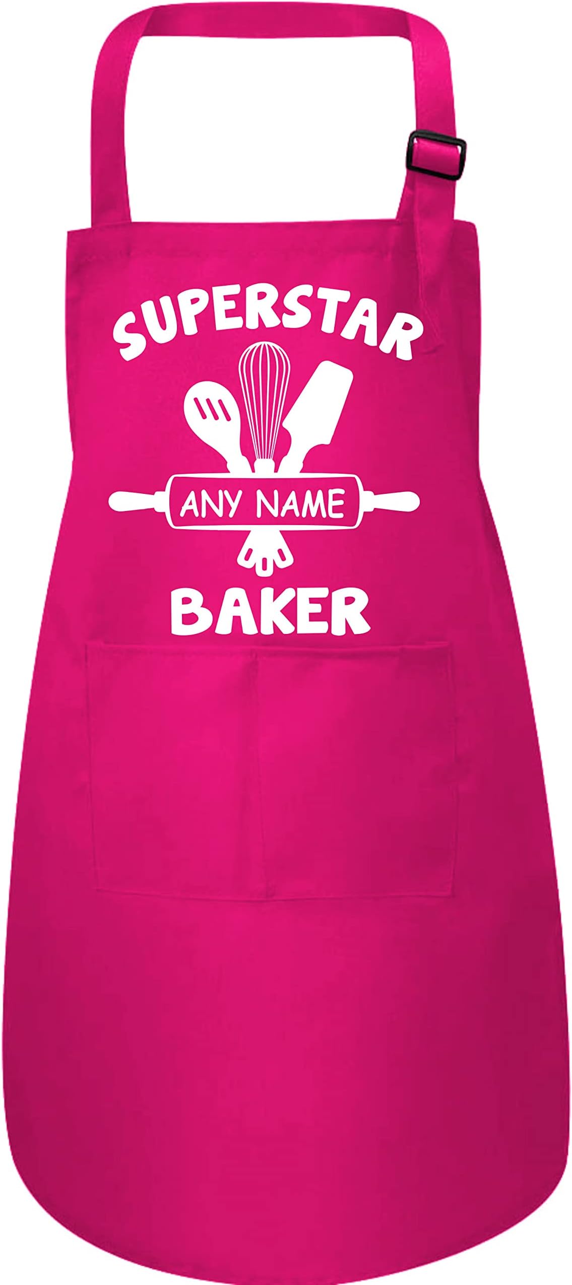 Personalised Kids Apron Superstar Baker Any Name Adjustable Straps
