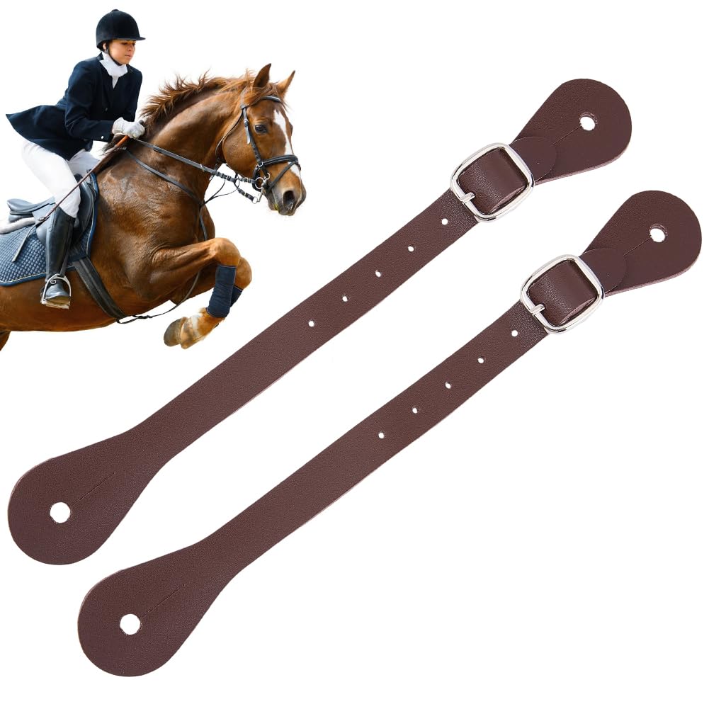 CALFOVERA 2PCS Genuine Leather Equestrian English Stirrup Straps 22.5cm Cowhide Leather Thigh High Boot Single Ply Spur Straps Adjustable Stability with Buckle for Saddles Horse Riding(Black)