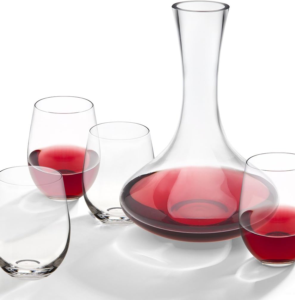 Godinger Social 5 piece Whiskey, Wine Decanter Set, Modern