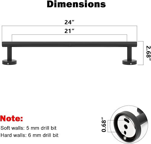 Vista 2 de NearMoon Toallero de baño, soporte grueso de acero inoxidable para toallas de ducha montado en la pared para baño, longitud total de 24 pulgadas