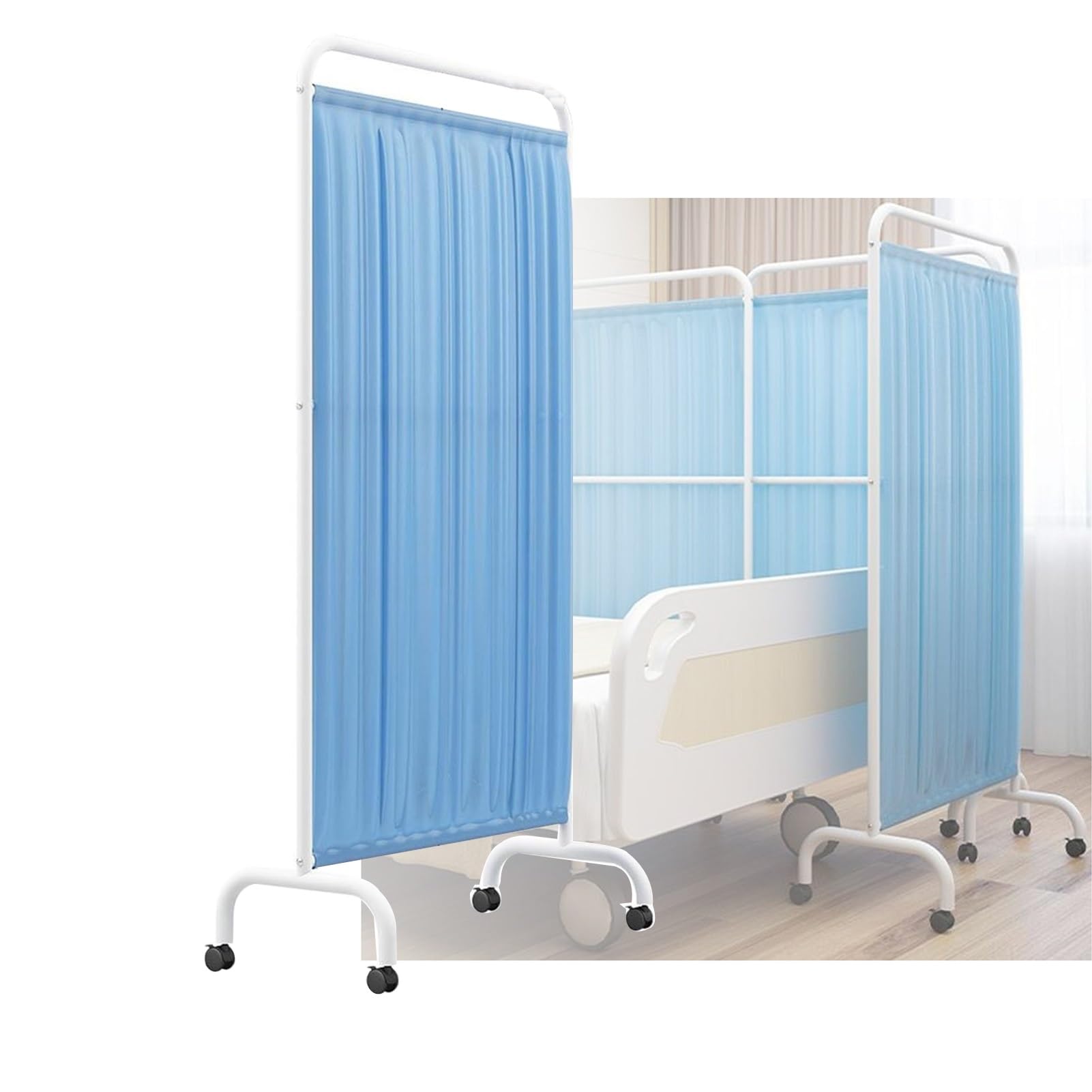 Paravent médical bleu pour cabinet médical cloison de séparation pliable sur roulettes 1,8m