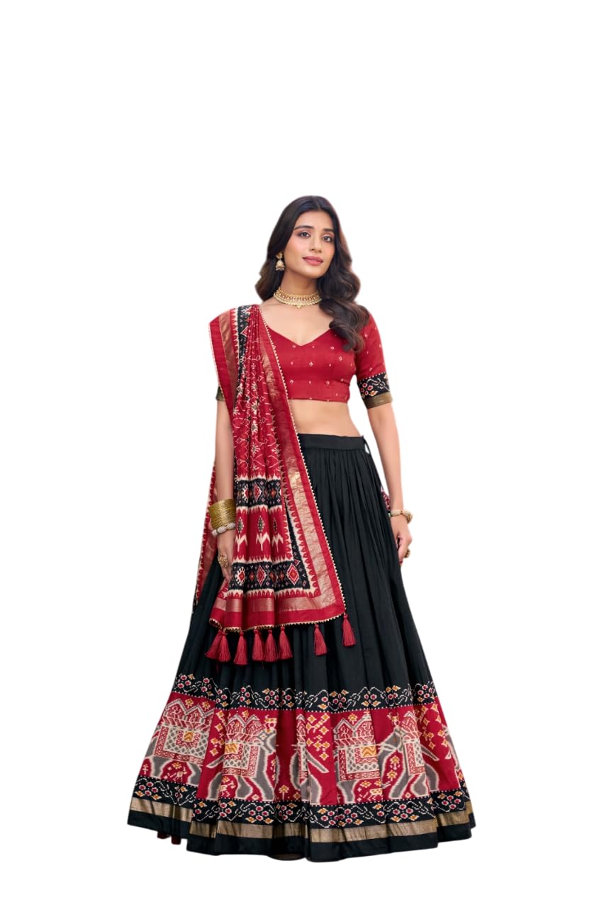 Tussar Silk Lehenga Choli for Women Wedding Parti Wear | Kalamkari Print Long Flared Lehenga with Dupatta & Unstitched Blouse | Festive Ethnic Ghagra Choli Set-image-4