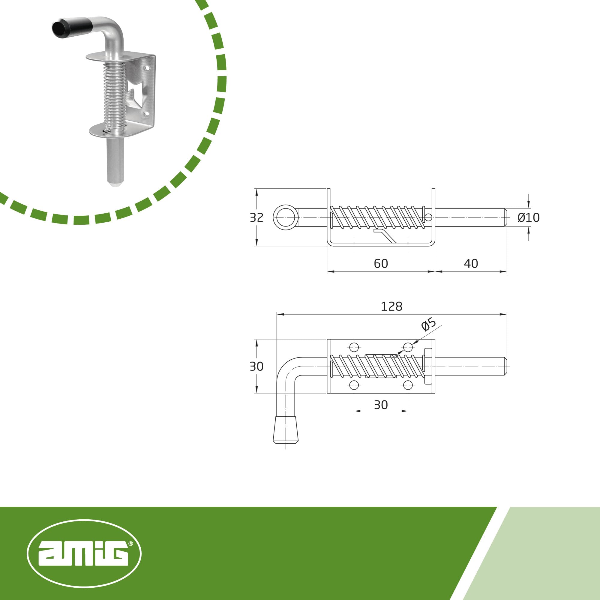 Amig - Pasador de Sobreponer con Muelle para Puertas - Pestillo de Seguridad para tu hogar - Cierre resistente para portones - Negro - Acero Inoxidable - Medidas: 60 x 30 mm - Incluye Tirafondos