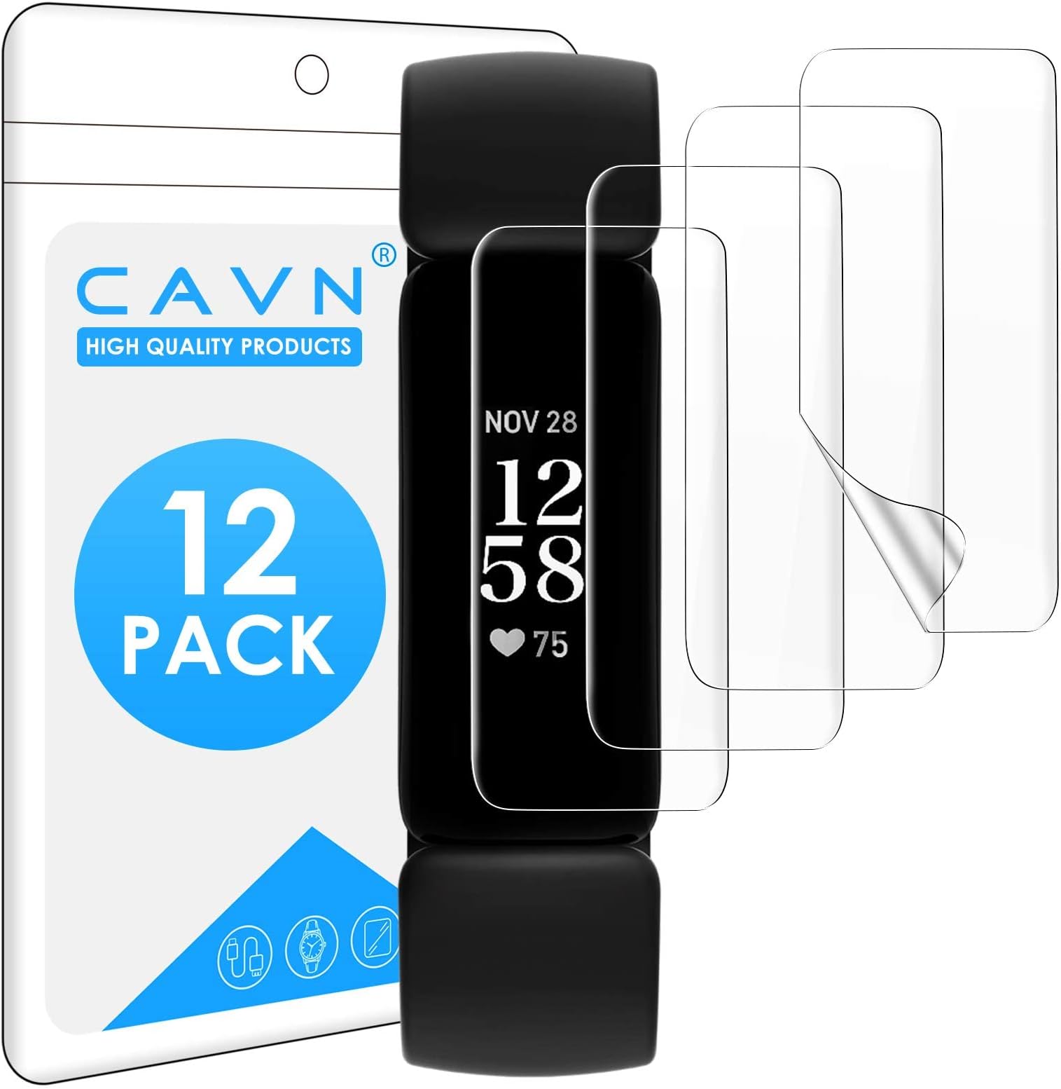 CAVN (12-Pack) Screen Protectors Compatible with Fitbit Inspire 2 Smartwatch, Screen Protector Full Coverage Clear Film for Inspire 2 Health & Fitness Tracker