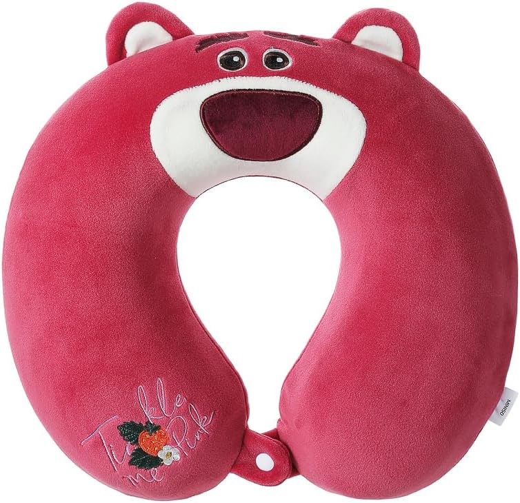 MINISO Lotso Neck Pillow for Girls, Toy Story Lotso Travel Pillow for Women, Cute Cartoon Soft Memory Foam Travel Pillow, Comfortable Pink Flight Pillow Cushion for Adults and Kids Camping Travel