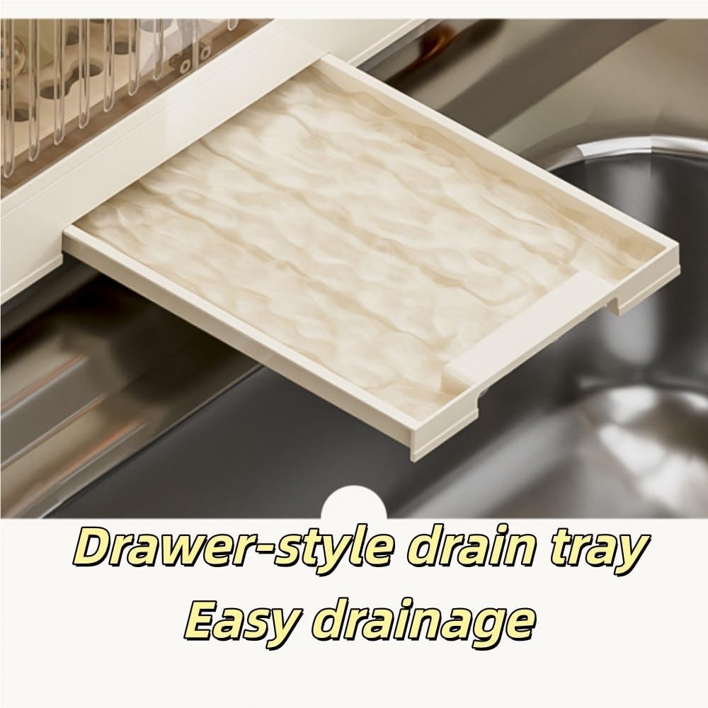 Kitchen Pantry Countertop Cabinet with Cutlery Holder, Multifunctional Dish Rack for Kitchen Counter, Suitable Countertop Dish Storage Rack for Bottles, Bowls(Beige,Large)