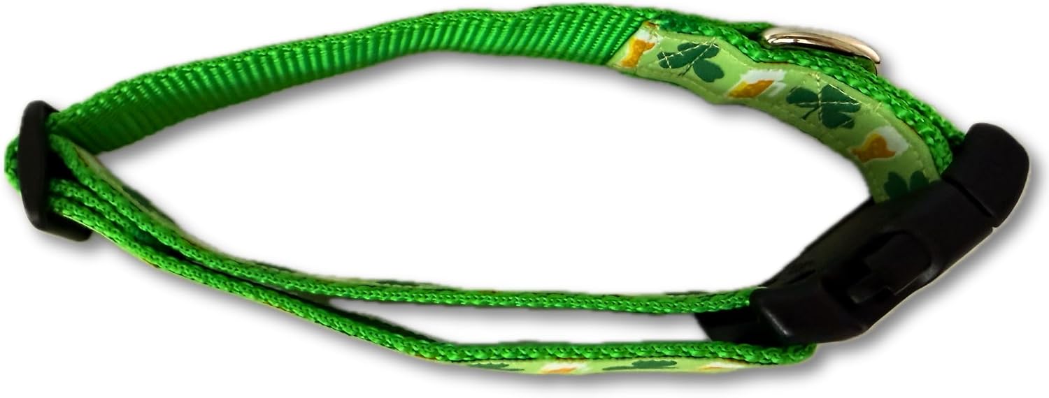 XL Shamrock Beer Dog Collar Adjustable Handmade St Patricks Day Green Clover Nylon Pet Collar image 3
