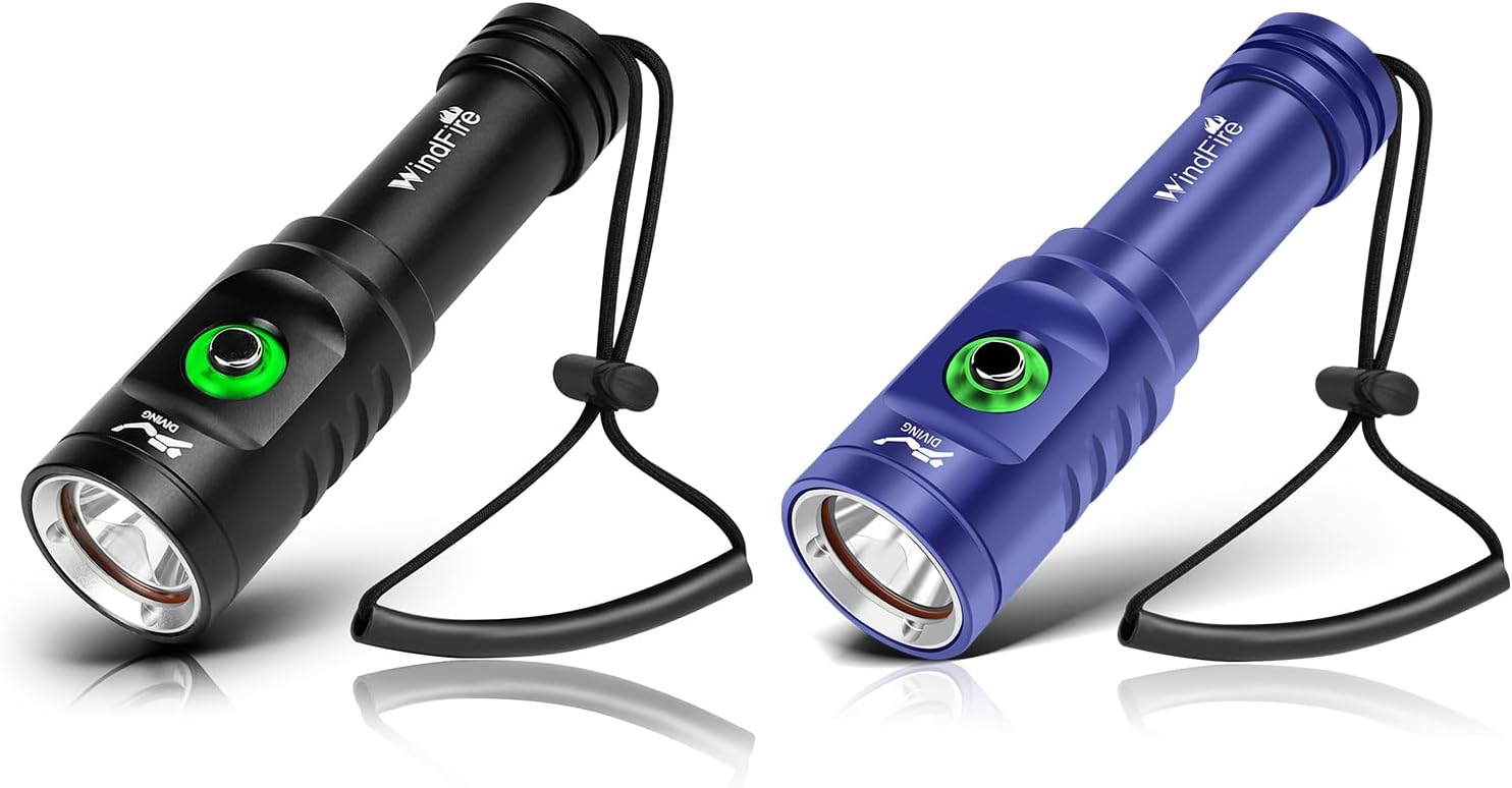 WINDFIRE TS08 Dive Lights – Waterproof Flashlight Underwater Light with 3 Modes and Power Indicator, Dive Spot Light, Scuba Diving & Snorkeling Torch for Caving, Underwater Activities