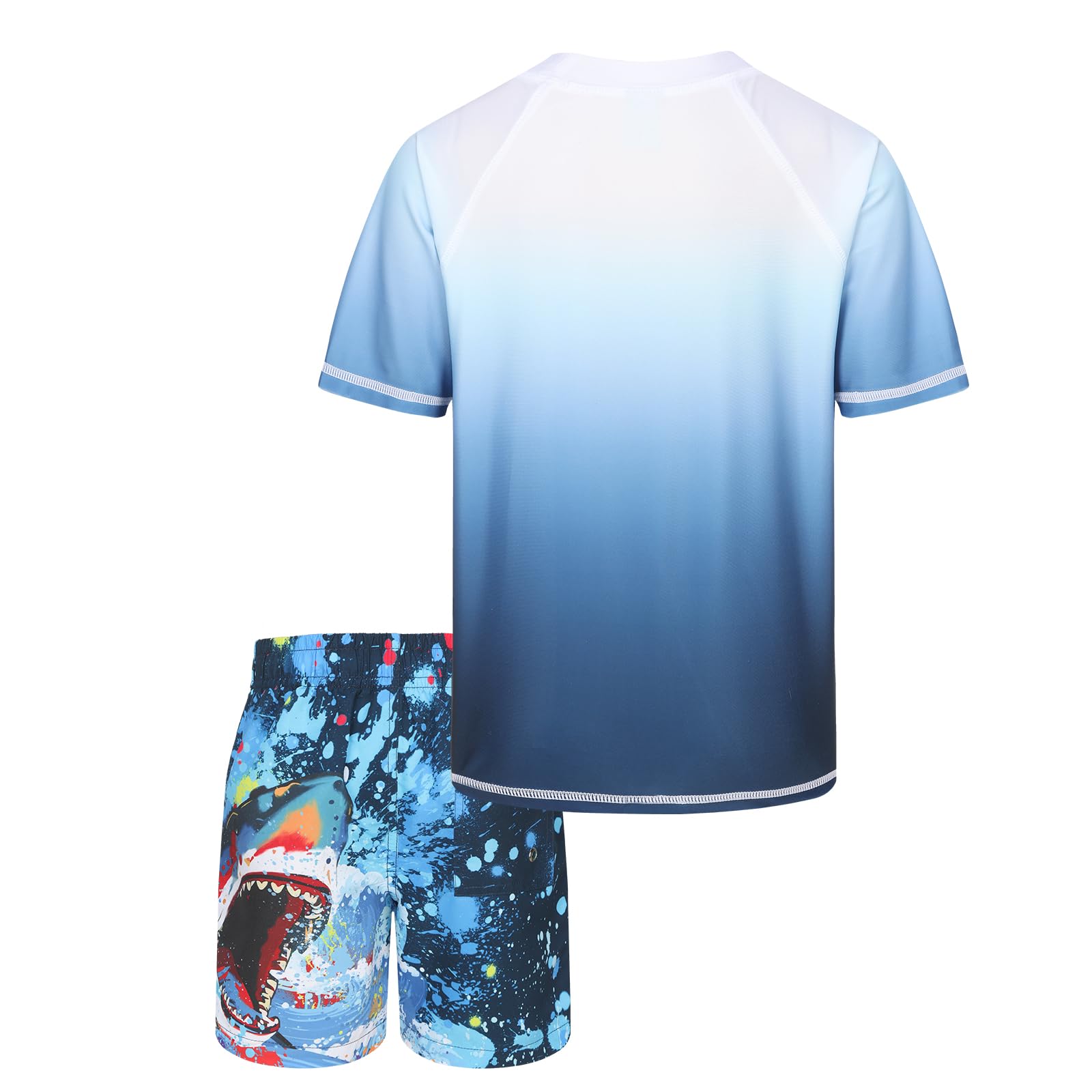 Maillot de Bain Garcon 2 pièces t Shirt Anti UV Enfant à Manches Courtes Haut de Bain UV Garcon Short de Bain Garcon Enfant pour Surf Natation Piscine Plage 4-16 Ans