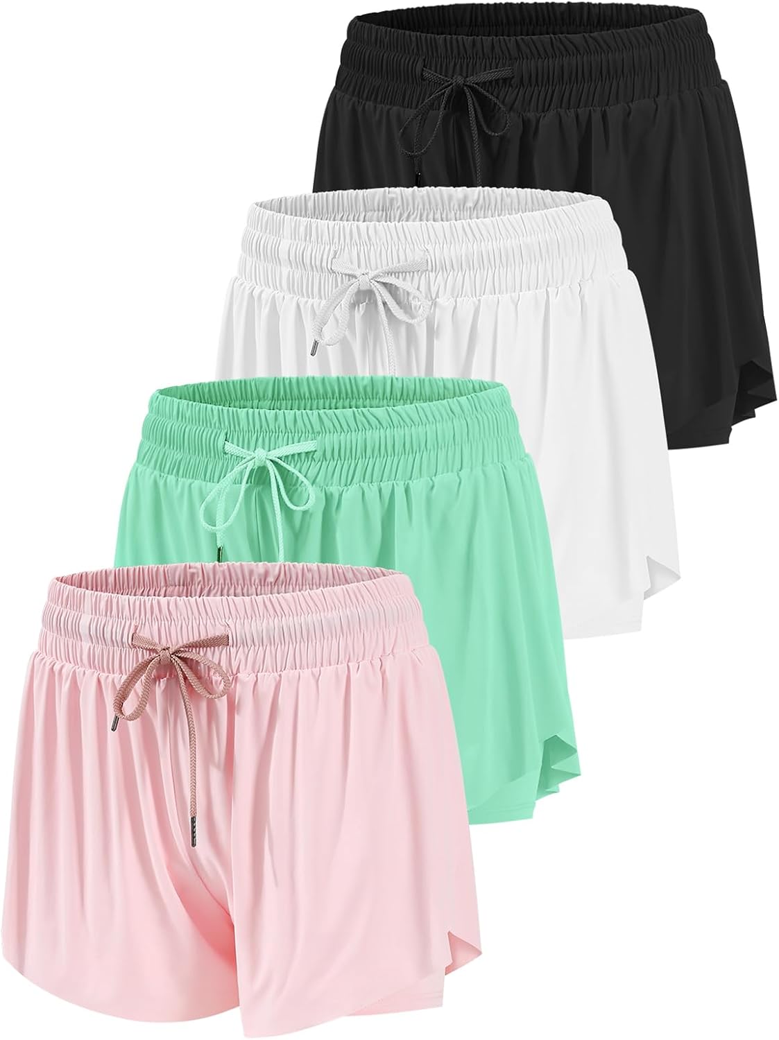 3/4 Packs Girls Butterfly Shorts 2 in 1 Girls Athletic Shorts Youth Flowy Shorts for Active, Running,Basketball