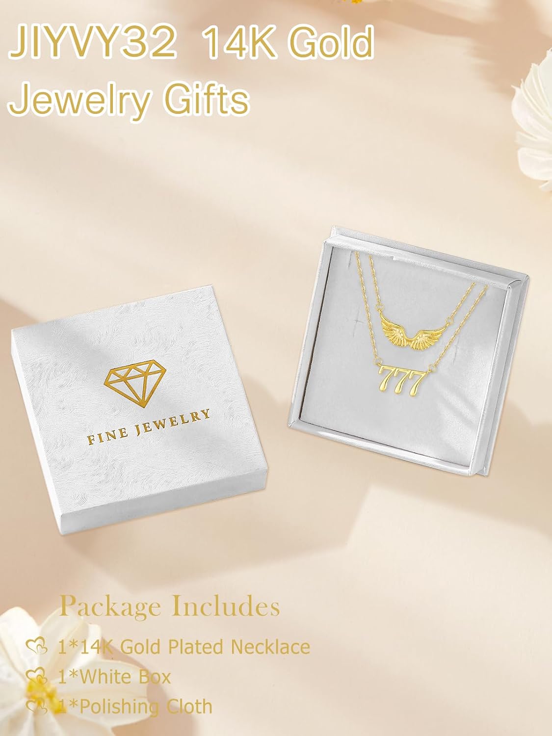 14K Gold Angel Number Layered Necklace for Women, Double Chain Stack Angel Wings Pendant Necklace, Lucky Numerology Jewelry Gifts For Birthday Christmas Mother's Day