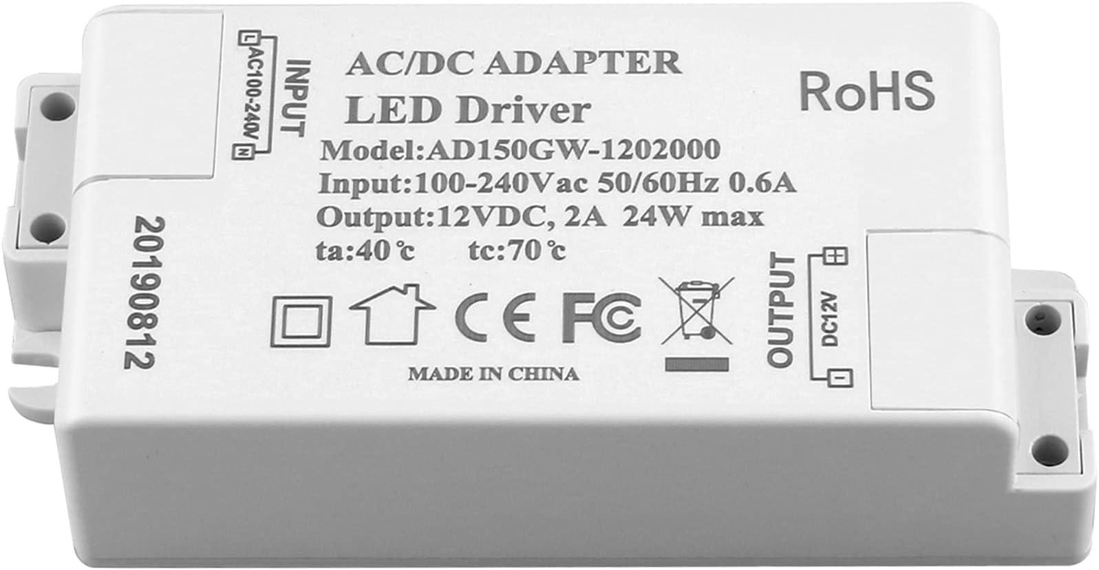 12V LED Driver 2A 24W LED Transformer, Low Voltage Led Driver Adapter,240V AC to 12v DC Constant Voltage Driver for led Strip, Display, Cabinet Lights, Bulbs and Ring Doorbell (24W)