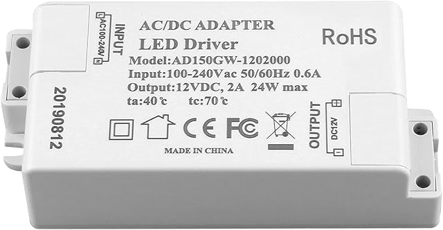 ADOGO® LED Transformer LED Power Supply- 24W, 12V DC, 2A - Constant Voltage for LED Strip Lights and G4, MR11, MR16 LED Light Bulbs