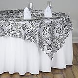 BalsaCircle 72x72-Inch Black on White Damask Flocking Table Overlays - Wedding Reception Party Catering Table Linens Decorations