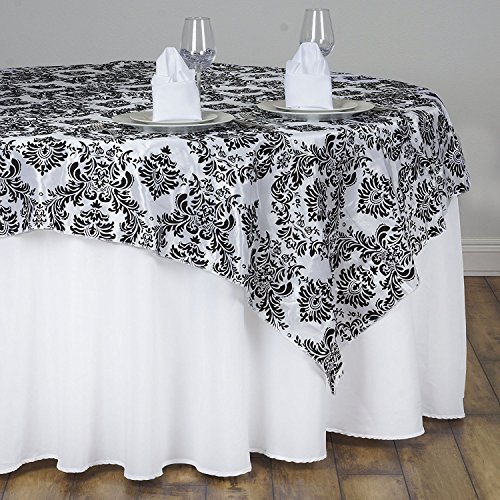 BalsaCircle 72x72-Inch Black on White Damask Flocking Table Overlays - Wedding Reception Party Catering Table Linens Decorations