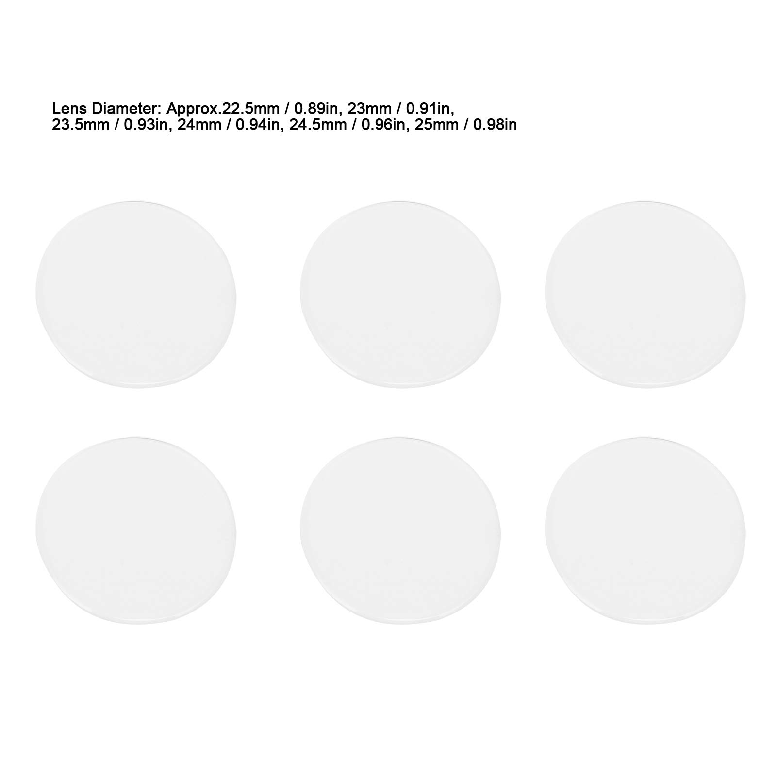 6 Stück 22,5 mm 25 mm doppelt gewölbtes Saphirglas für Armbanduhr, Kristallglas, 1,2 mm dick, Uhrenersatzteile, Werkzeuge für Uhrenglas, Ersatzteil