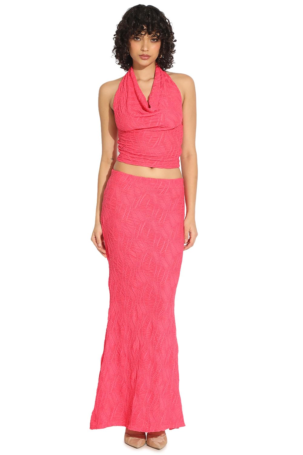 showoffff Women Solid Two-Piece Co Ords | Halter Neck Sleeveless Jersey Co-Ords for Womens | Mid-Rise Regular Fit Co-Ord for Women's-picture-37