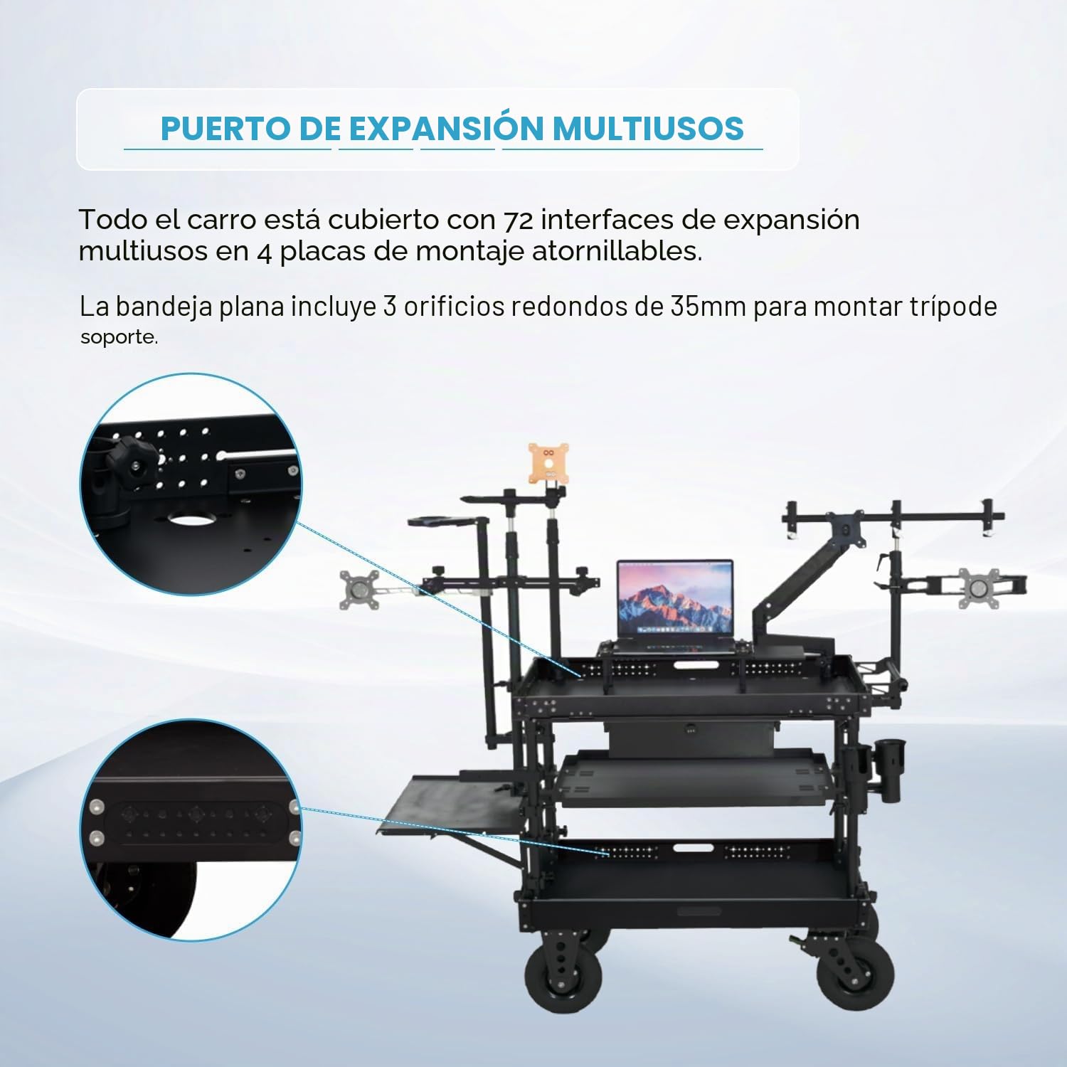 DF DIGITALFOTO Titan Plus Carro de Producción Video 300kg - Estación de Trabajo CNC con Abrazaderas y Ganchos, Plegable 18cm, Ruedas Neumáticas 8", Montaje sin Herramientas para DIT y Cine