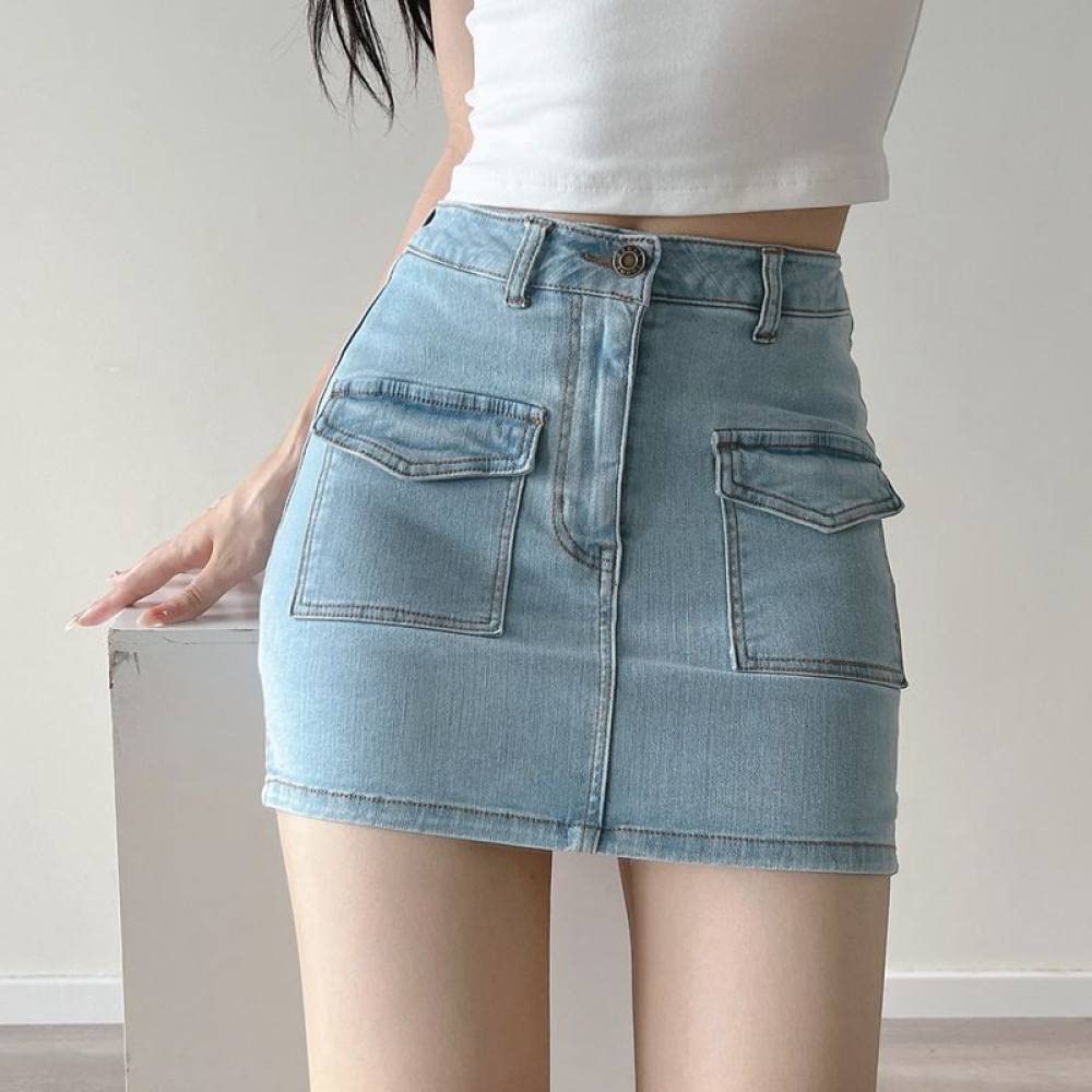 Röcke,Minirock Für Damen, Blau, Hohe Taille, Cargo-Rock Mit Schlitz Und Taschen, Reißverschluss, Schmaler A-Linien-Rock Mit Hose, Um Die Hüften Gewickelter, Kurzer Rock Für Mädchen, Damen, M