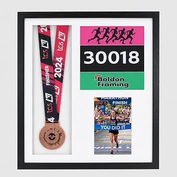 Large Marathon Medal Display Frame for Race Bib, Photo & Running Medal