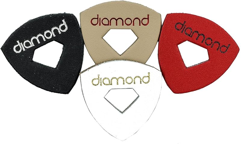 Leather Ukulele Picks with Diamond-Shaped Cutout Hole | Picks for Ukulele, Guitar Picks or Bass Picks | 100% Genuine Leather | 4-Pack