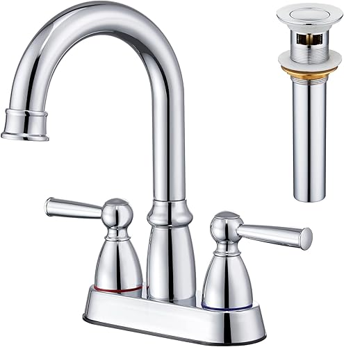 CREA Grifo de lavabo de baño cromado con 2 manijas, grifo de fregadero con drenaje emergente, 2 agujeros para tocador lavabo lavabo baño