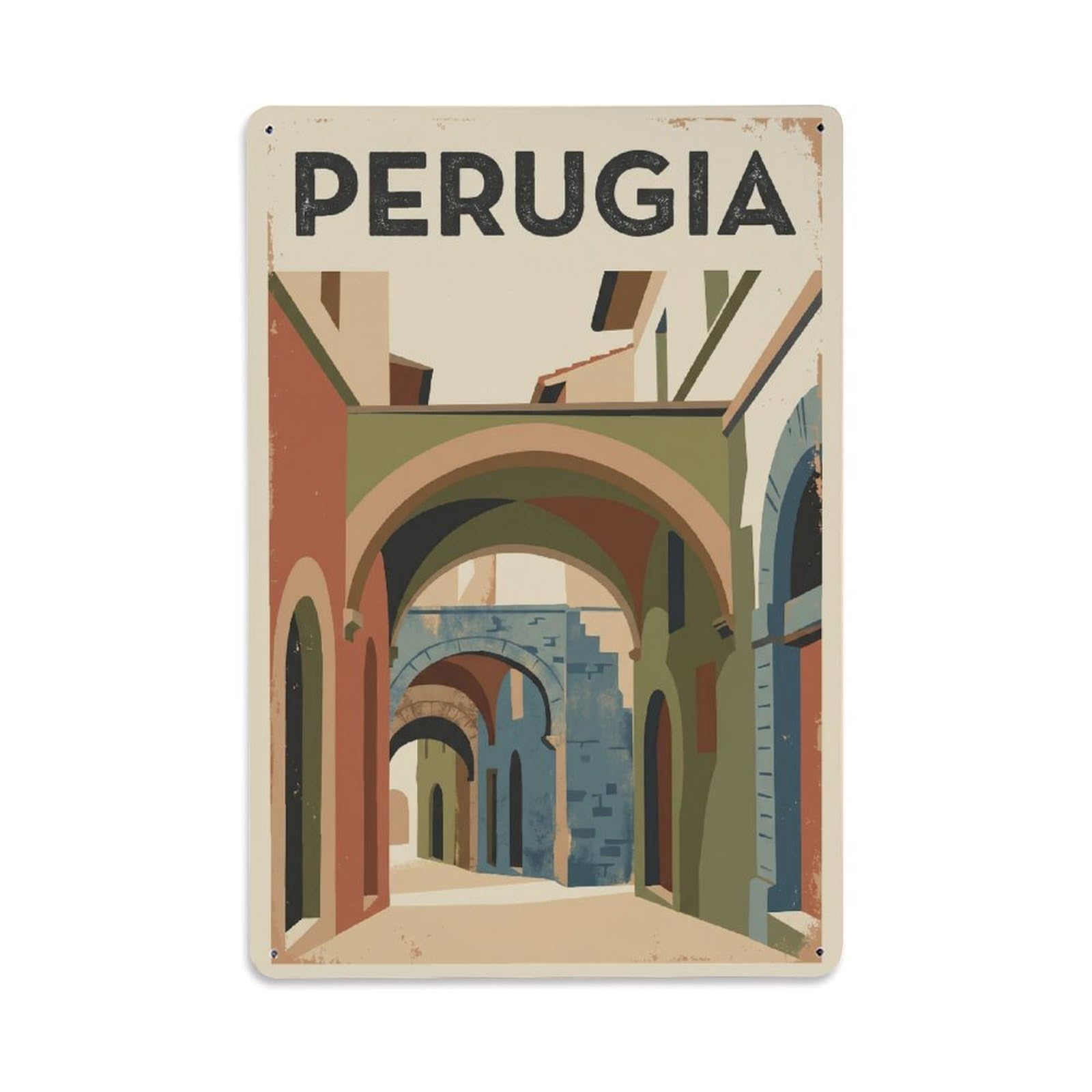Vintage Travel Perugia Via Maestà Delle Volte Italy Metal Tin Sign Plaque Wall Decor for Cafe, Club Bar, Office, Home Garden Metal Poster 8x12Inch