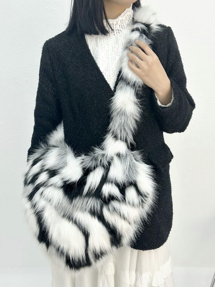 Y2k Purse Crossbody Bags for Women Faux Fur Purse Heart Shaped Purse Satchel Multicolored Shoulder Bag Trendy Fuzzy Bag