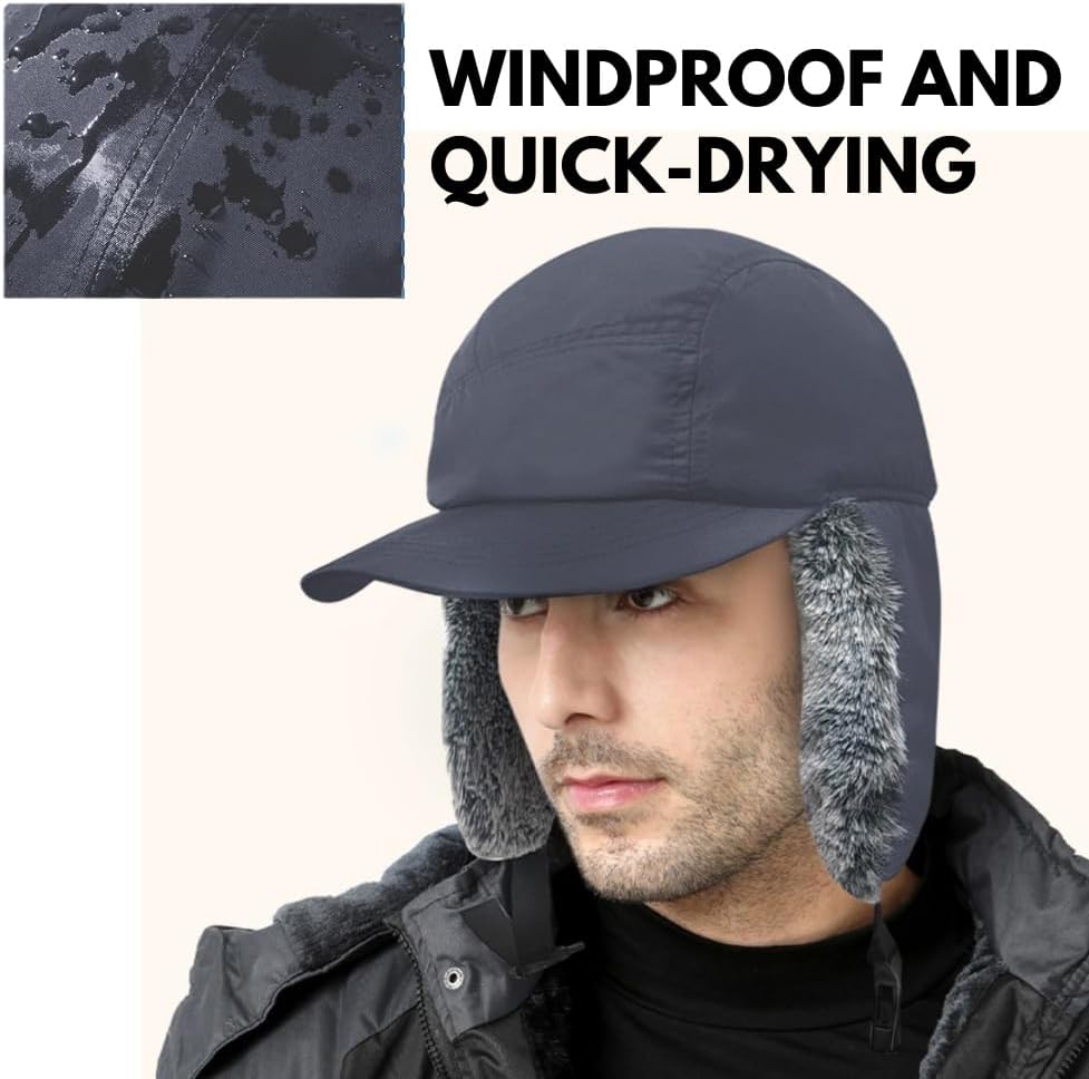 Winter Waterproof Baseball Cap with Earflaps, Windproof Hat for Men and Women, Ideal for Skiing, Hiking Outdoor Activities