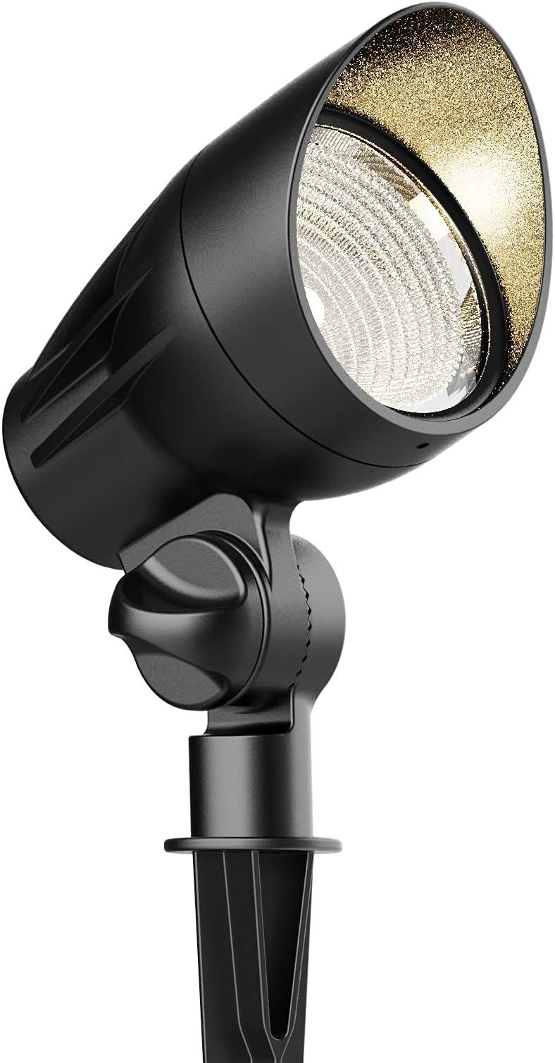 GOODSMANNLow Voltage Landscape Spotlights 50W Outdoor Flood Lights 3000K Warm White Replaceable Halogen Bulb Outside Hardwired Lighting with Metal Stake Cable Connector