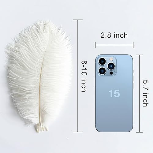 Miniatura 2 de Piokio 20 plumas de avestruz natural blanco natural de 8-10 pulgadas (7.9-9.8 in) a granel para decoraciones de Navidad, centros de mesa de fiesta
