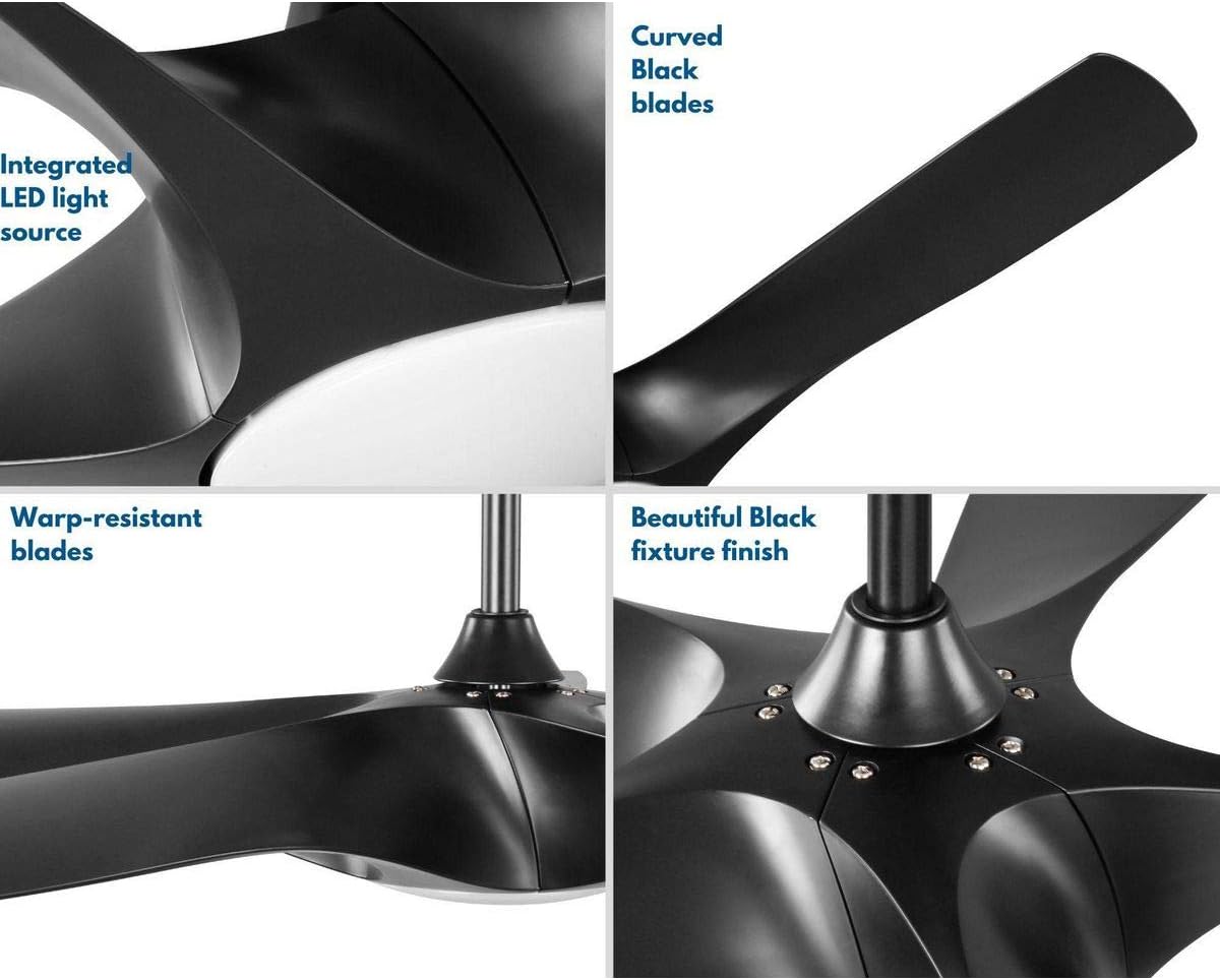 Vernal Collection 60-Inch 5-Blade Matte Black LED WiFi Transitional Indoor/Outdoor Smart DC Ceiling Fan