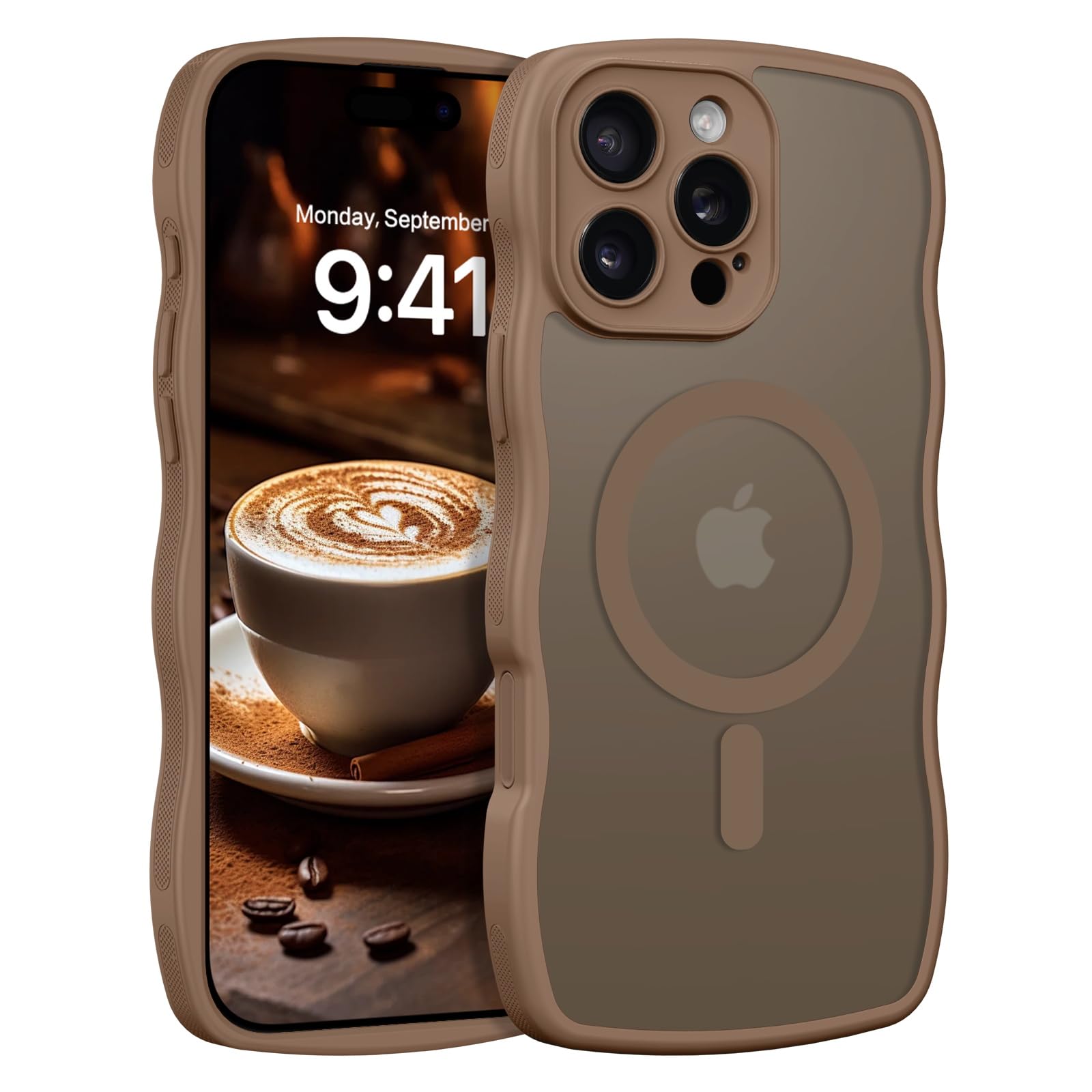 YINLAI Case for iPhone 16 Pro Max, Magnetic [Compatible with Magsafe] Cute Curly Wave Frame Slim Translucent Matte Women Girls Shockproof Protective