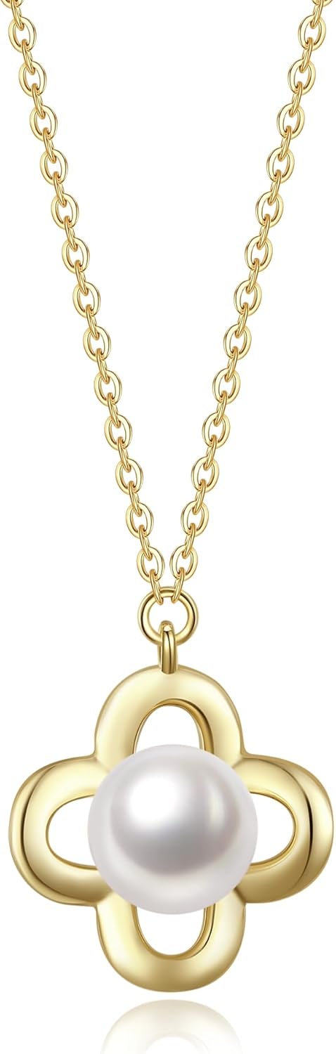 GAVU 925 Sterling Silver Four Leaf Clover Necklace, Single Freshwater Pearl Necklace for Women - Image 2