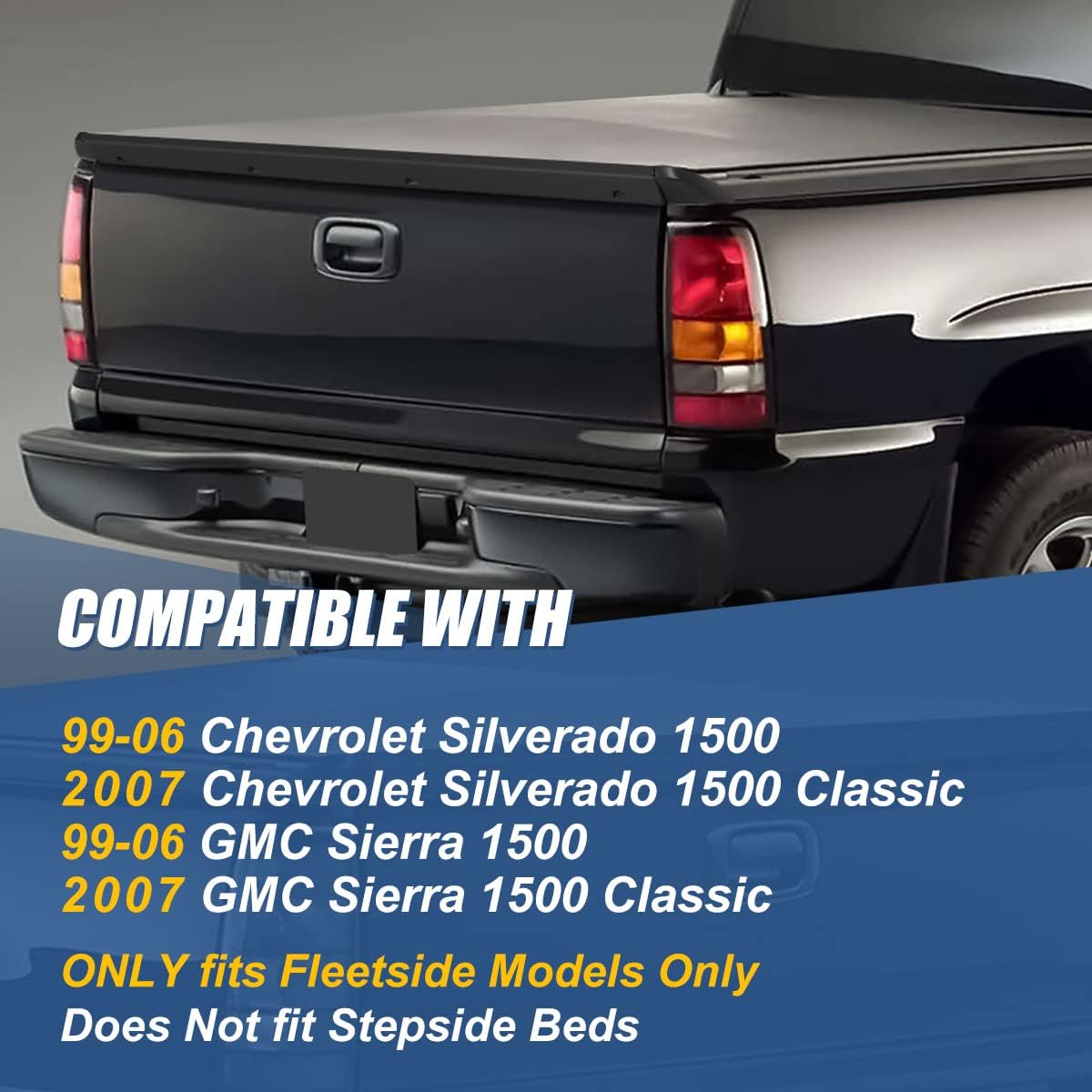 Auto Dynasty 3-Piece Intimidator Style Rear Truck Bed Tailgate Spoiler Cap Molding Top Protector Compatible with Chevy Silverado GMC Sierra 1500 Fleetside Bed 99-07, Matte Black