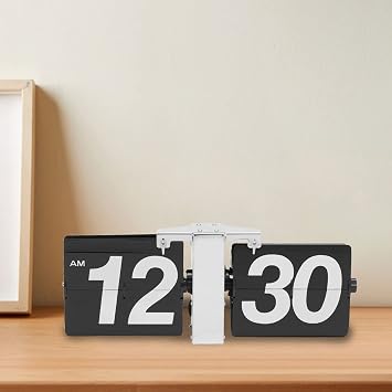 Retro Flip Clock Flipping Out Wall and Tabletop Flip Clock Silver and Black مع عرض رقمي كبير على جانب واحد لغرف المعيشة وغرف النوم والدراسات والمكاتب وفنادق الأعمال