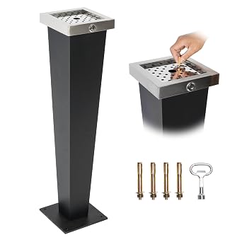 AIWFL Standing Trash Disposal Receptacle Can Outdoor, Open Top Design | Lockable Design, Large Capacity Removable Inner Liner with Handle, Bolt-Down Base Plate, Galvanized Steel, Weather Resistant